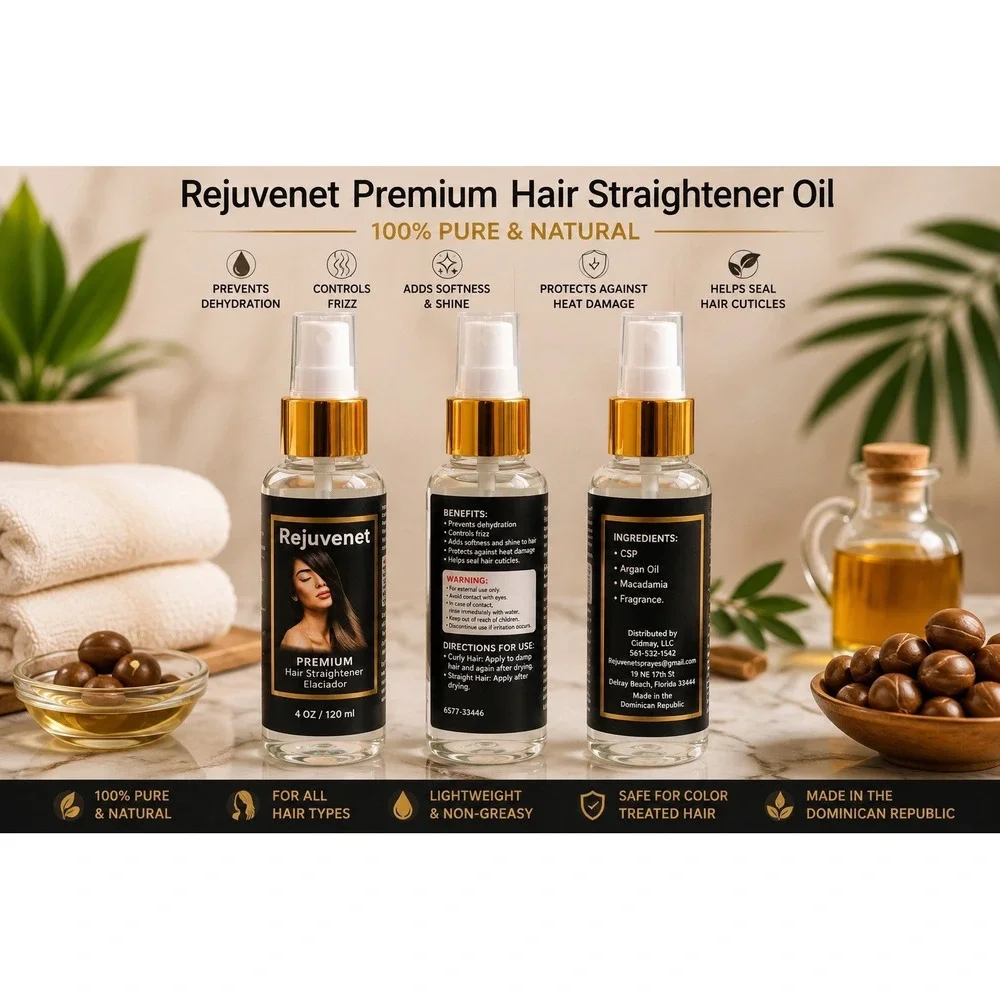 Rejuvenet Premium Hair Straightener Oil 4 oz Argan & Macadamia Anti Frizz